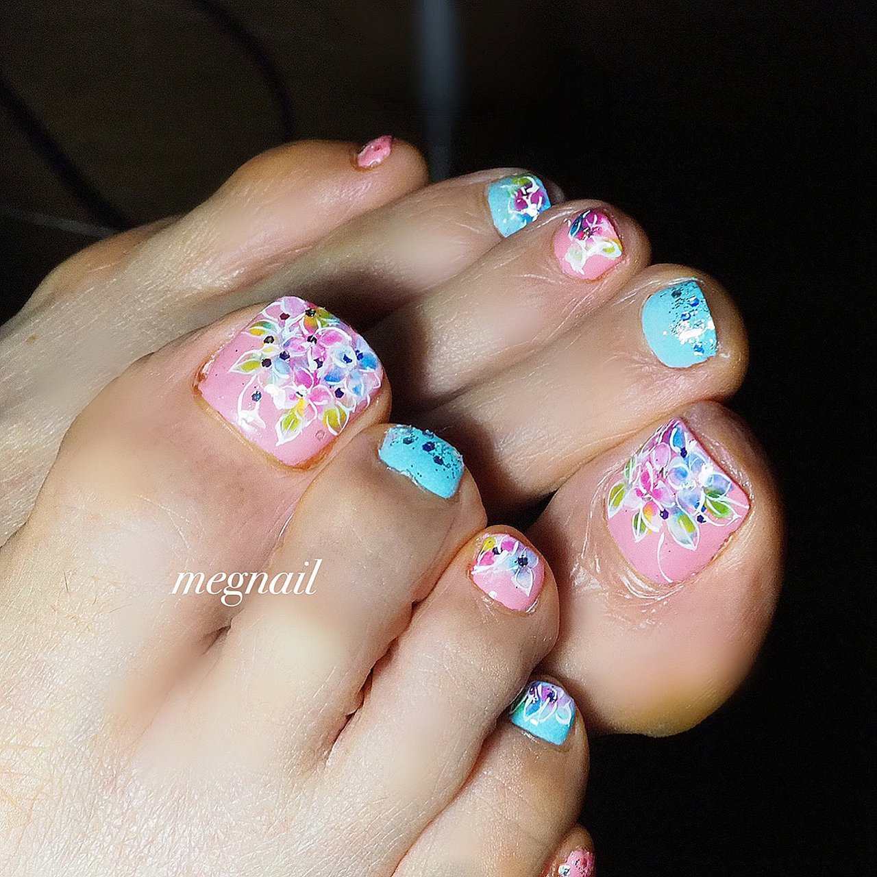 梅雨 女子会 フット ワンカラー フラワー Megnailのネイルデザイン No ネイルブック