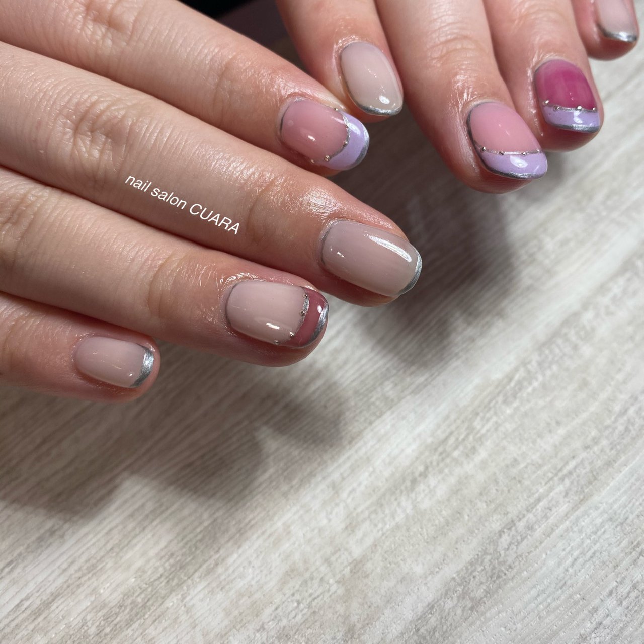 オールシーズン ハンド フレンチ ミディアム ピンク Cuaraのネイルデザイン No ネイルブック