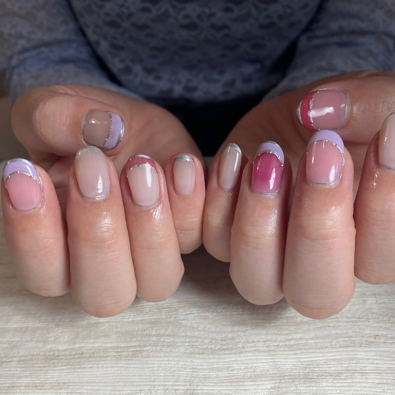 オールシーズン ハンド フレンチ ミディアム ピンク Cuaraのネイルデザイン No ネイルブック