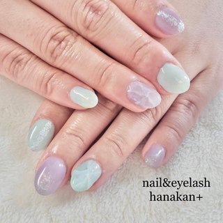 グリーン パープル パステルのネイルデザイン ネイルブック