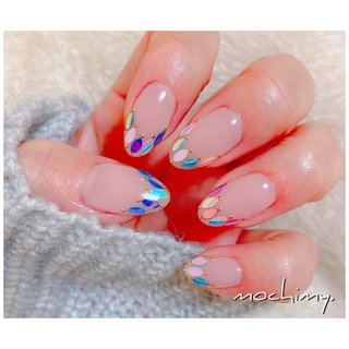 春 フレンチ リーフホロのネイルデザイン ネイルブック