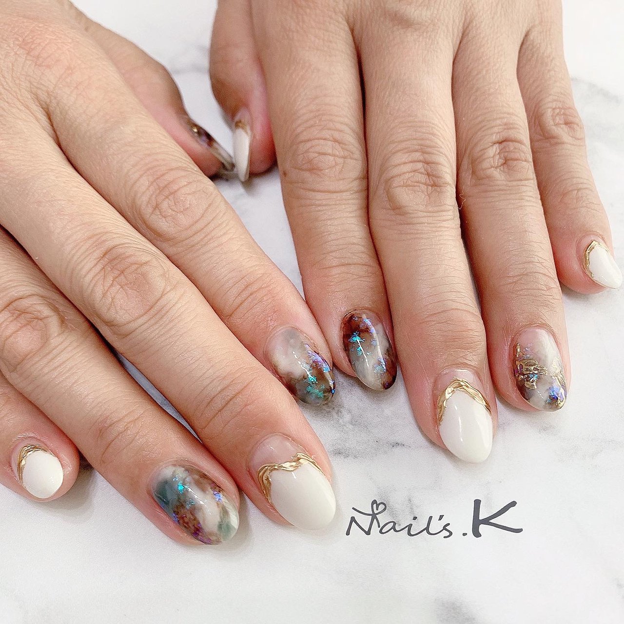 オールシーズン 海 リゾート ハンド 大理石 Nail S Kのネイルデザイン No ネイルブック