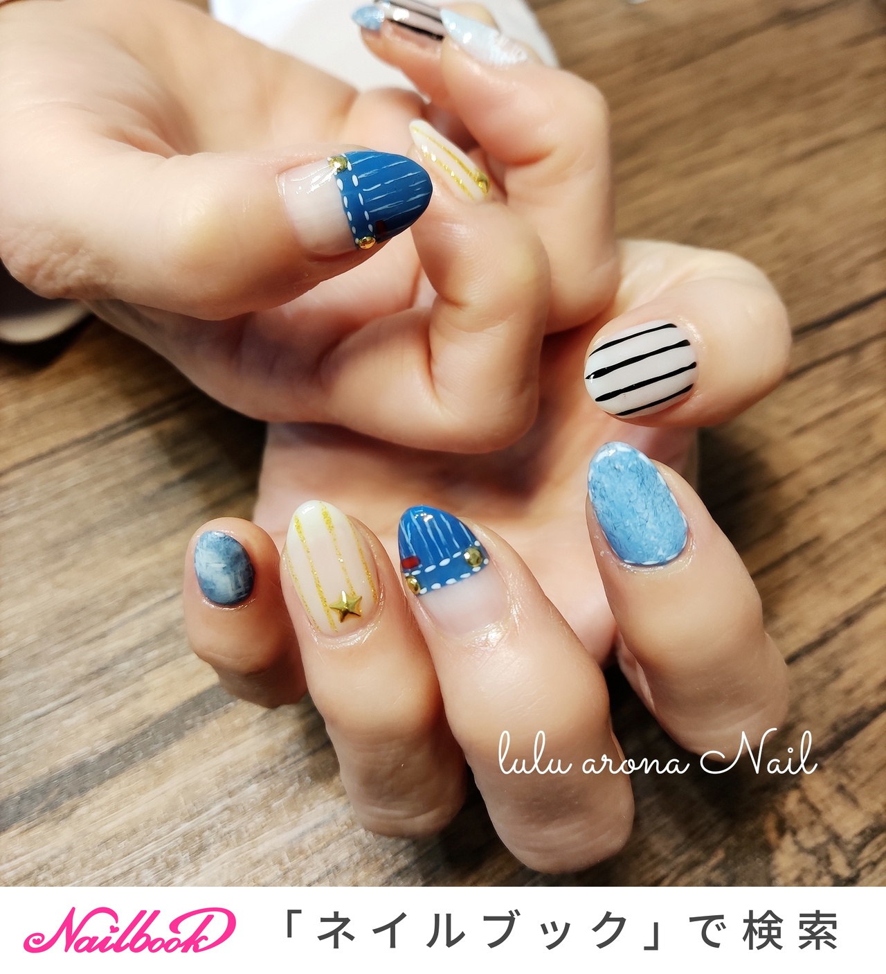 春 フレンチ ストライプのネイルデザイン ネイルブック