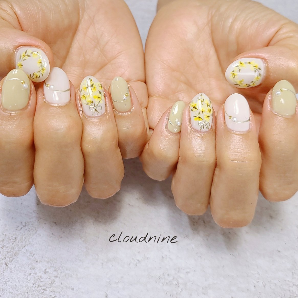 春 夏 ハンド フラワー ミディアム Cloudnineのネイルデザイン No ネイルブック