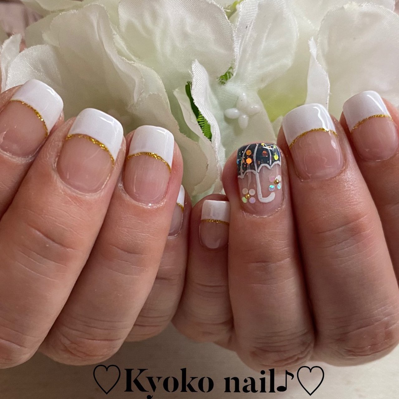 オールシーズン 梅雨 ハンド フレンチ ショート Kyoko Nailのネイルデザイン No ネイルブック