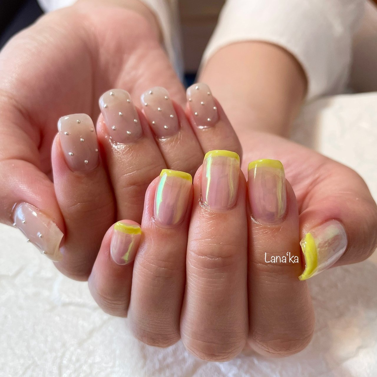 オールシーズン ハンド フレンチ ドット ミディアム Lanakaのネイルデザイン No ネイルブック