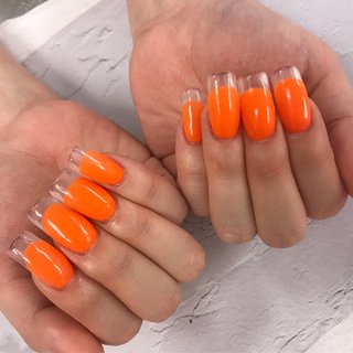 オレンジ ネオンカラー スカルプチュアのネイルデザイン ネイルブック