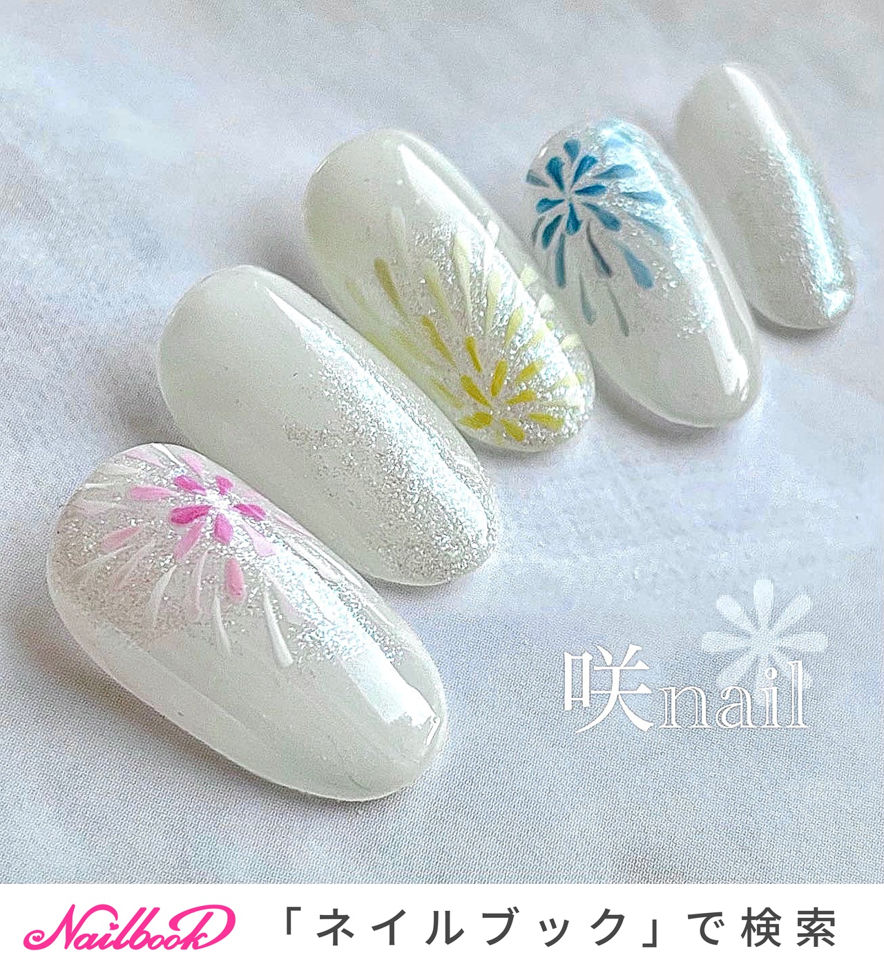 オーダーネイルチップNo.65 夏 花火 浴衣ネイル 花火ネイル/夏ネイル/マグネットネイル/浴衣ネイル ネイルチップ