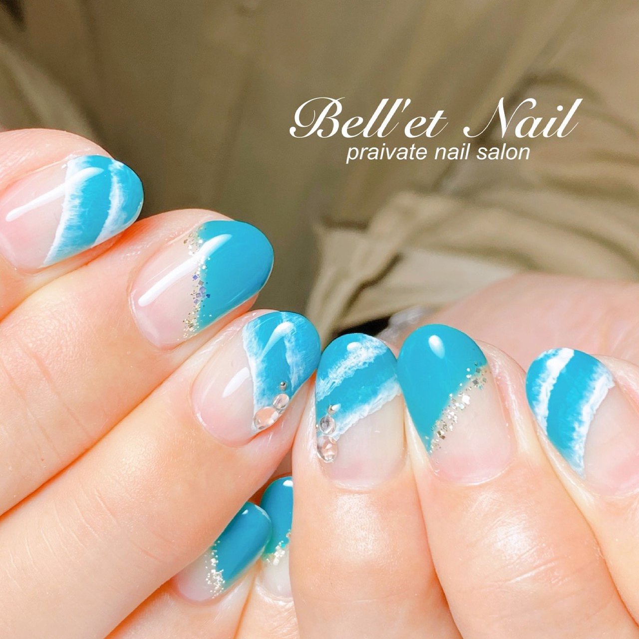 夏 フレンチ 変形フレンチ ターコイズ 水色 Bell Et Nail ネイリストayakoのネイルデザイン No ネイルブック