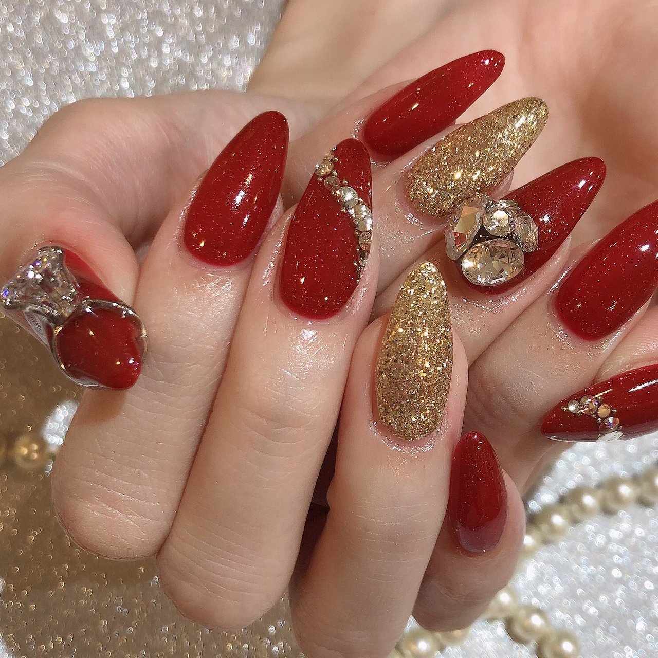 ネイルチップ ワンホン スタッズ ビジュー ラメ ネイルチップ 韓国