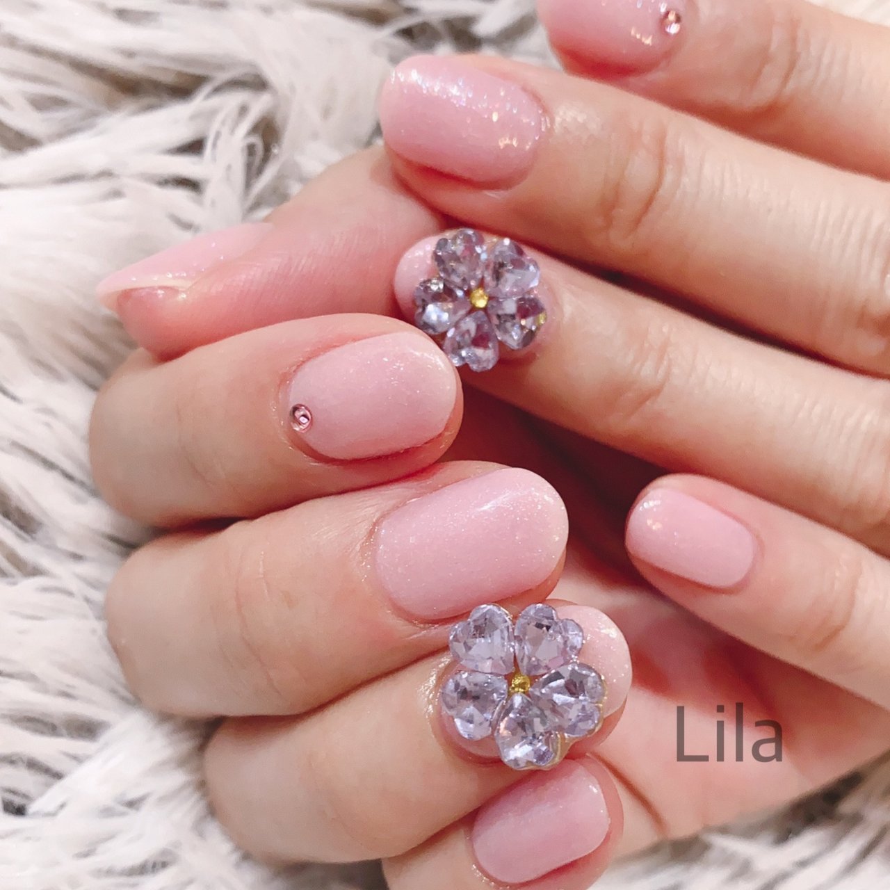 ビジュー/ワンカラー/フラワー/ピンク/パープル - Lila nail salonの 