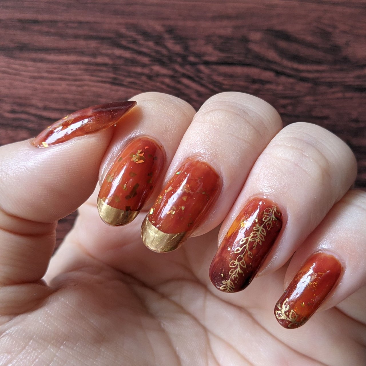 ネイルチップ ブラウン ニュアンス オレンジ ちゅるん オーダーネイル