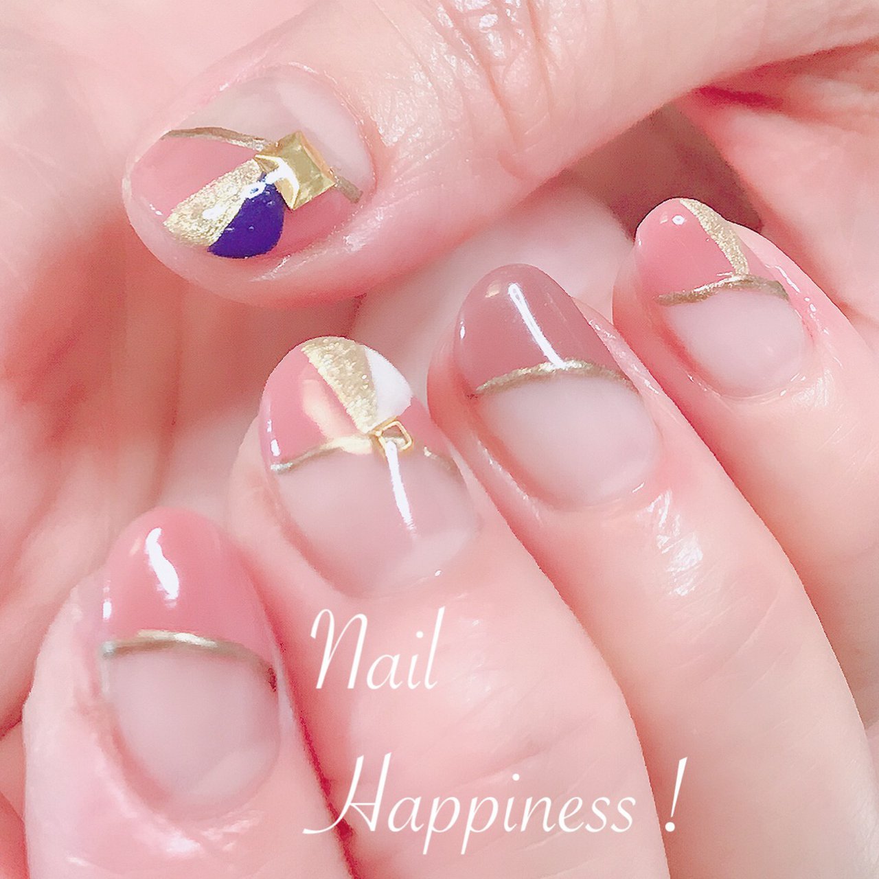 夏 オールシーズン 女子会 変形フレンチ バイカラー Nail Happiness ネイルハピネス ささきまきのネイル デザイン No ネイルブック