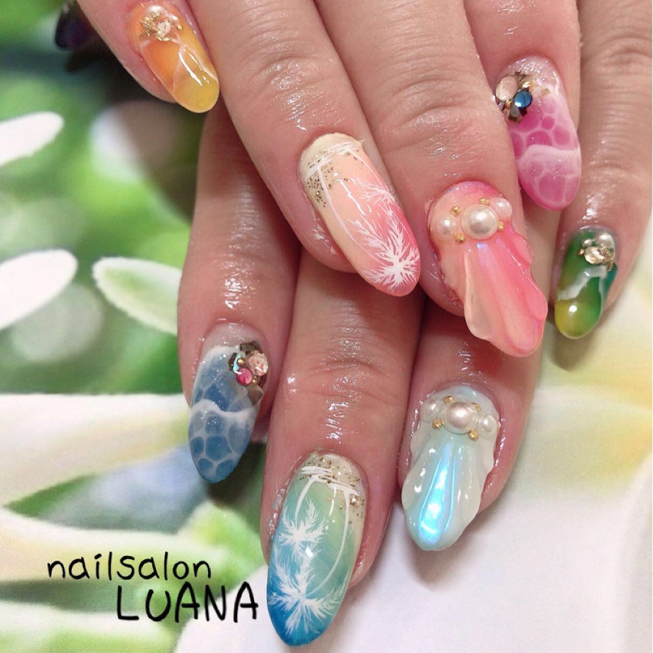 夏 旅行 海 リゾート ハンド Nailsalon Luanaのネイルデザイン No ネイルブック