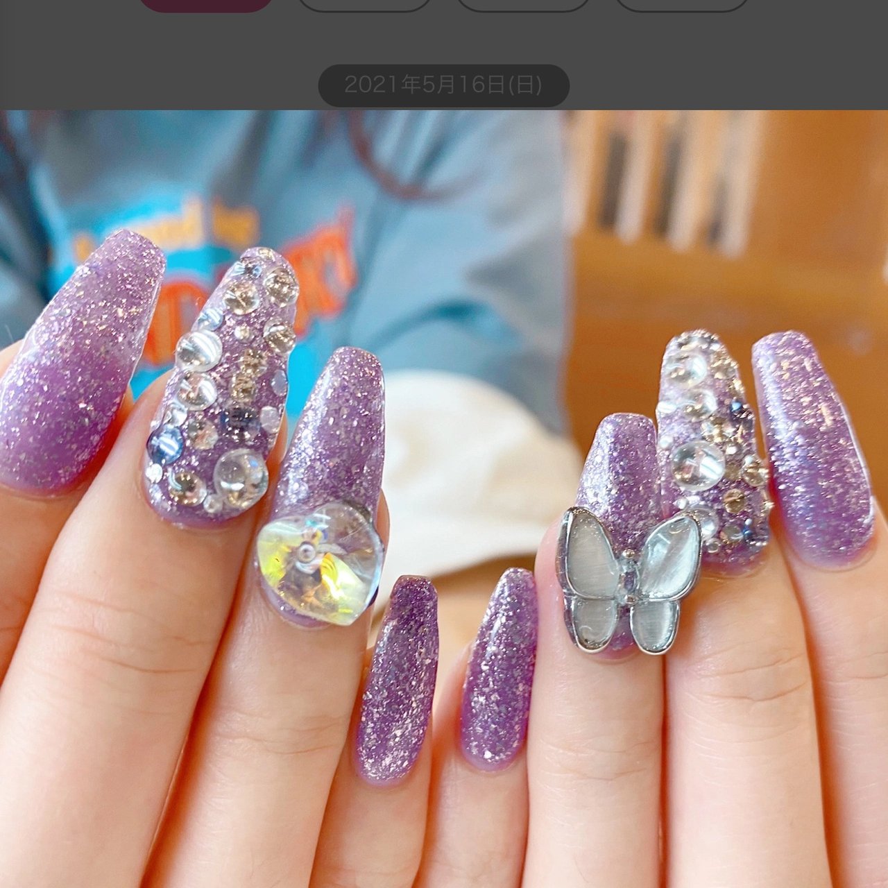 紫ラメ　ネイルチップ　ハートビジュー　推し　ライブ　なまえ 紫ラメ ネイルチップ ハートビジュー 推し ライブ なまえ 紫ラメ