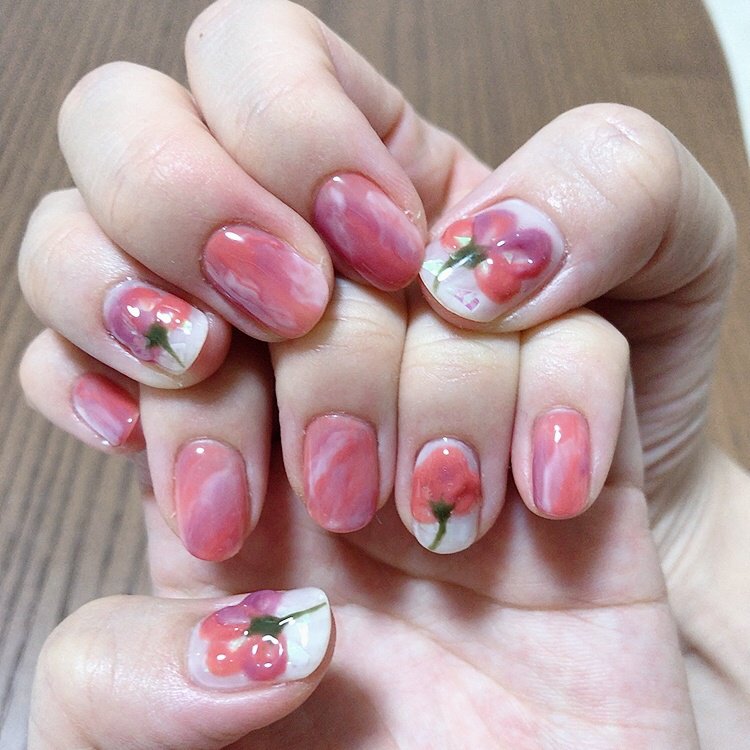 春 ニュアンス マーブル ピンク レッド Rumiのネイルデザイン No ネイルブック