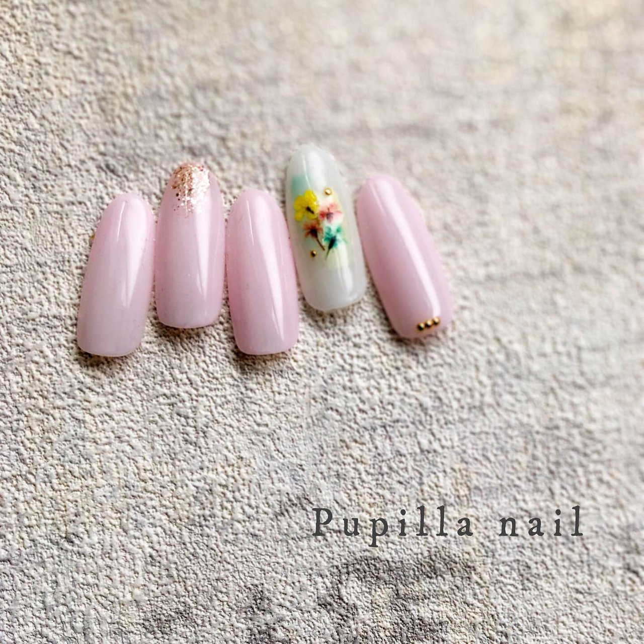 春 夏 ハンド 押し花 ミディアム Pupilla Nailのネイルデザイン No ネイルブック
