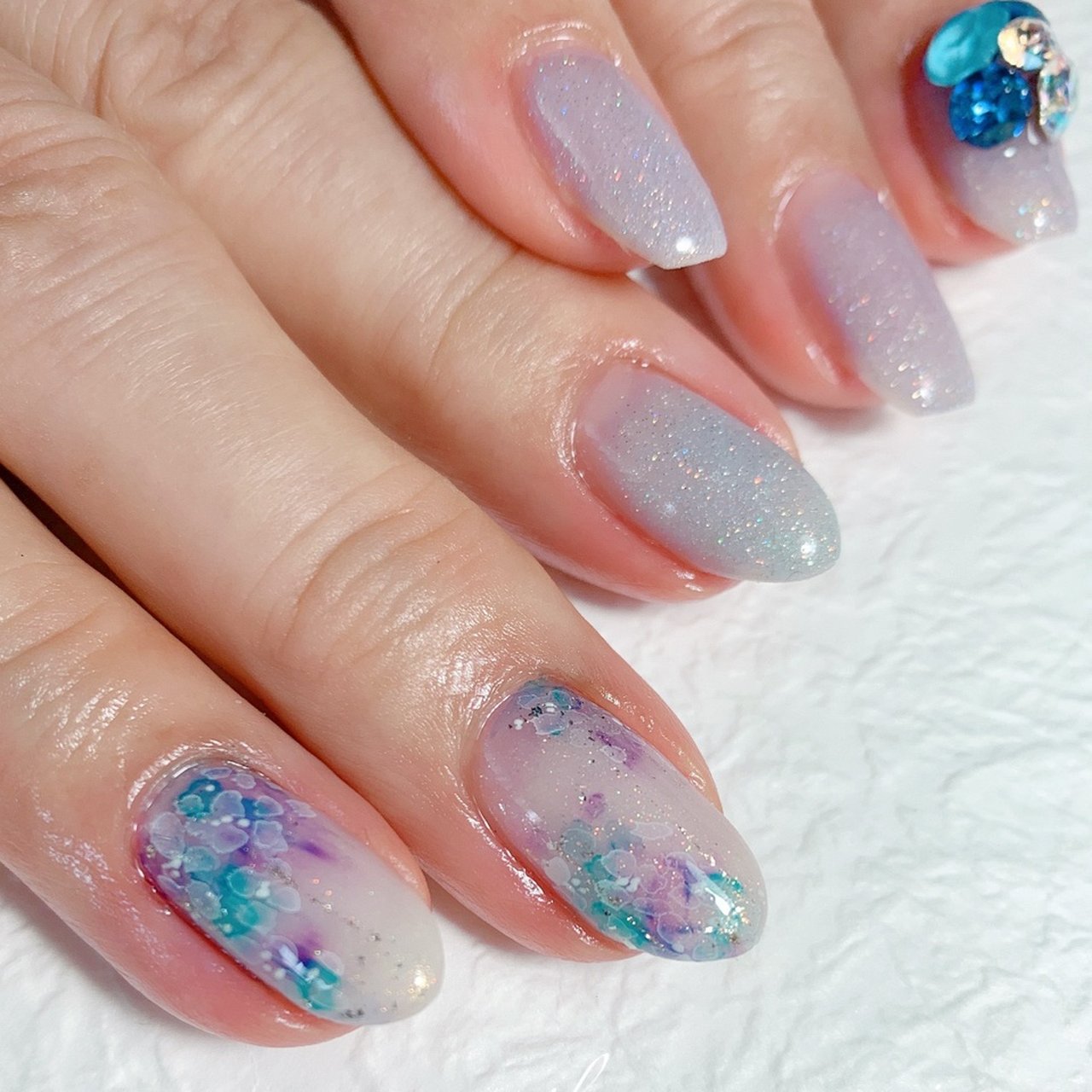 フラワー 水色 ブルー パープル Un Sourireのネイルデザイン No ネイルブック