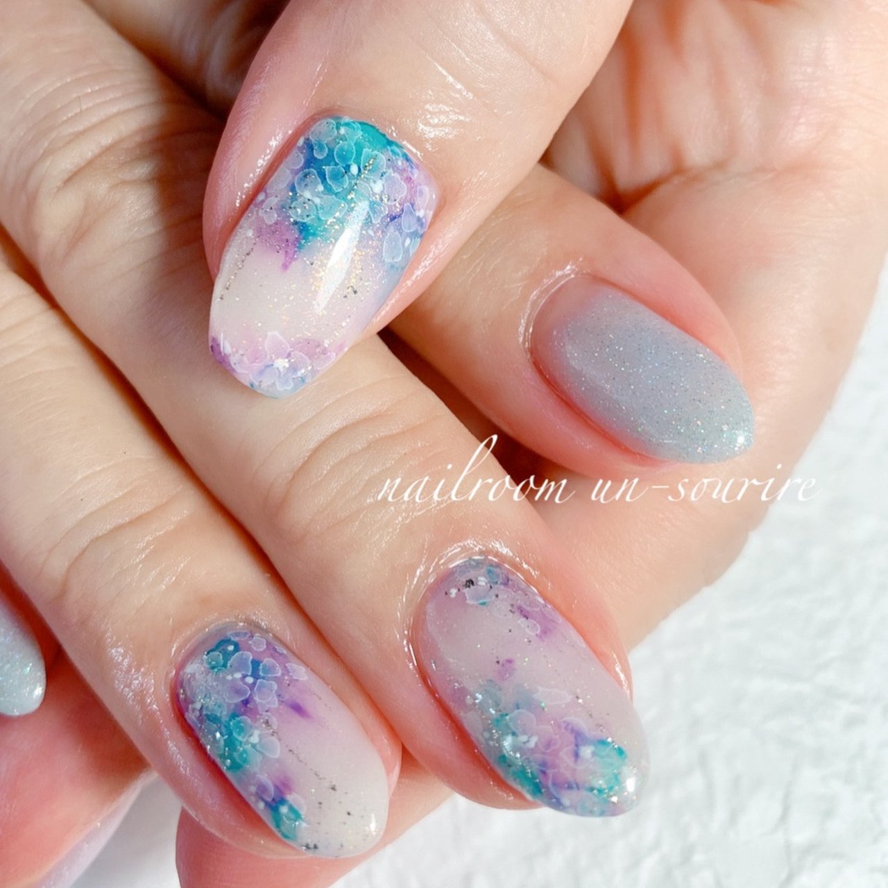 フラワー 水色 ブルー パープル Un Sourireのネイルデザイン No ネイルブック