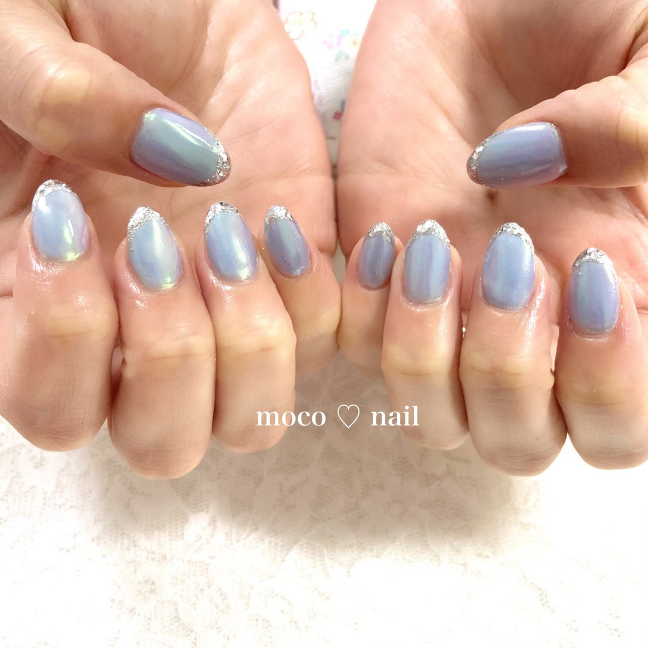 ハンド フレンチ ワンカラー オーロラ 水色 Moco Nailのネイルデザイン No ネイルブック