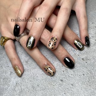 レオパード ヒョウ柄 黒ネイルのネイルデザイン ネイルブック