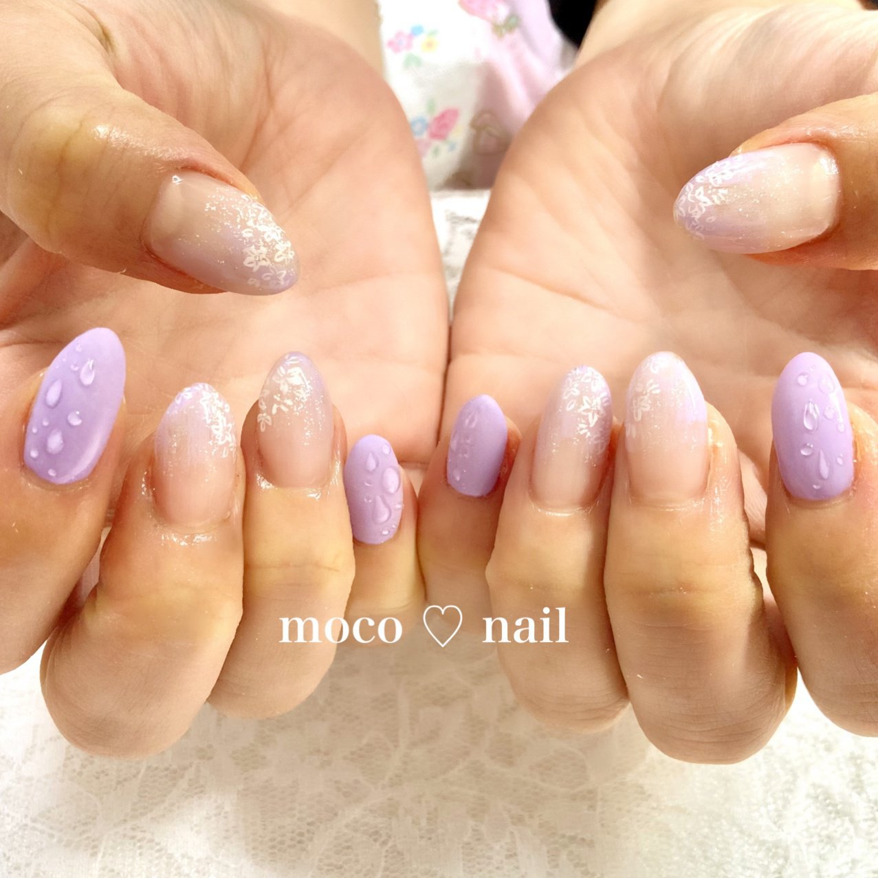 ハンド フラワー 水滴 ホワイト パープル Moco Nailのネイルデザイン No ネイルブック