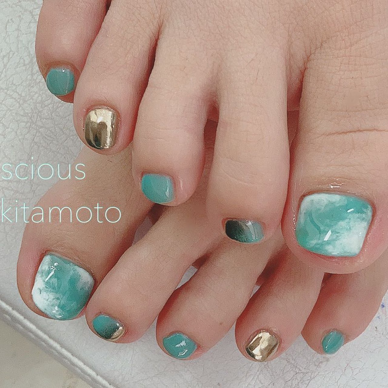 夏/フット/マーブル/グリーン/ジェルネイル - higのネイルデザイン[No  