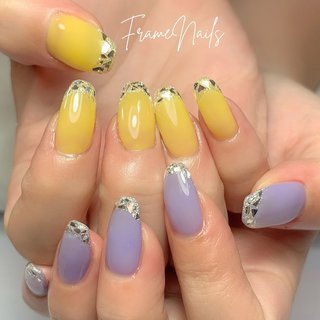 パステルイエロー　ネイルチップ　オーダー　ガラスフレンチ パステルイエローネイルチップオーダーガラスフレンチ