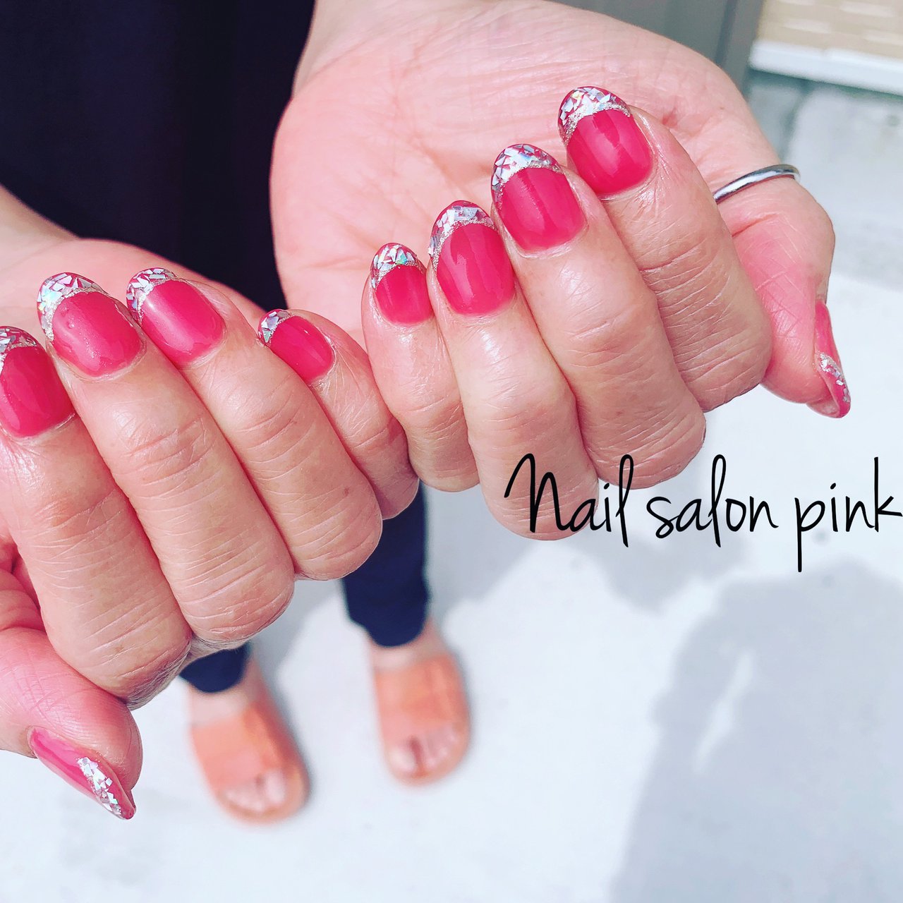 オールシーズン ハンド シンプル フレンチ ホログラム Nail Salon Pinkのネイルデザイン No ネイルブック