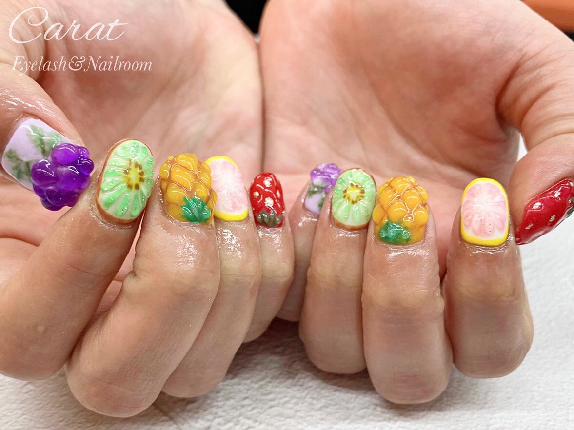 夏 ハンド トロピカル ミディアム ジェル Eyelash Nail Room Caratのネイルデザイン No ネイルブック