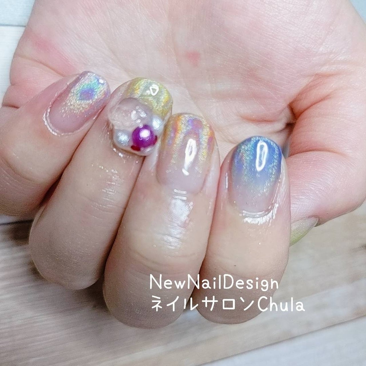 夏 ハンド グラデーション ビジュー ユニコーン Chulaのネイルデザイン No ネイルブック