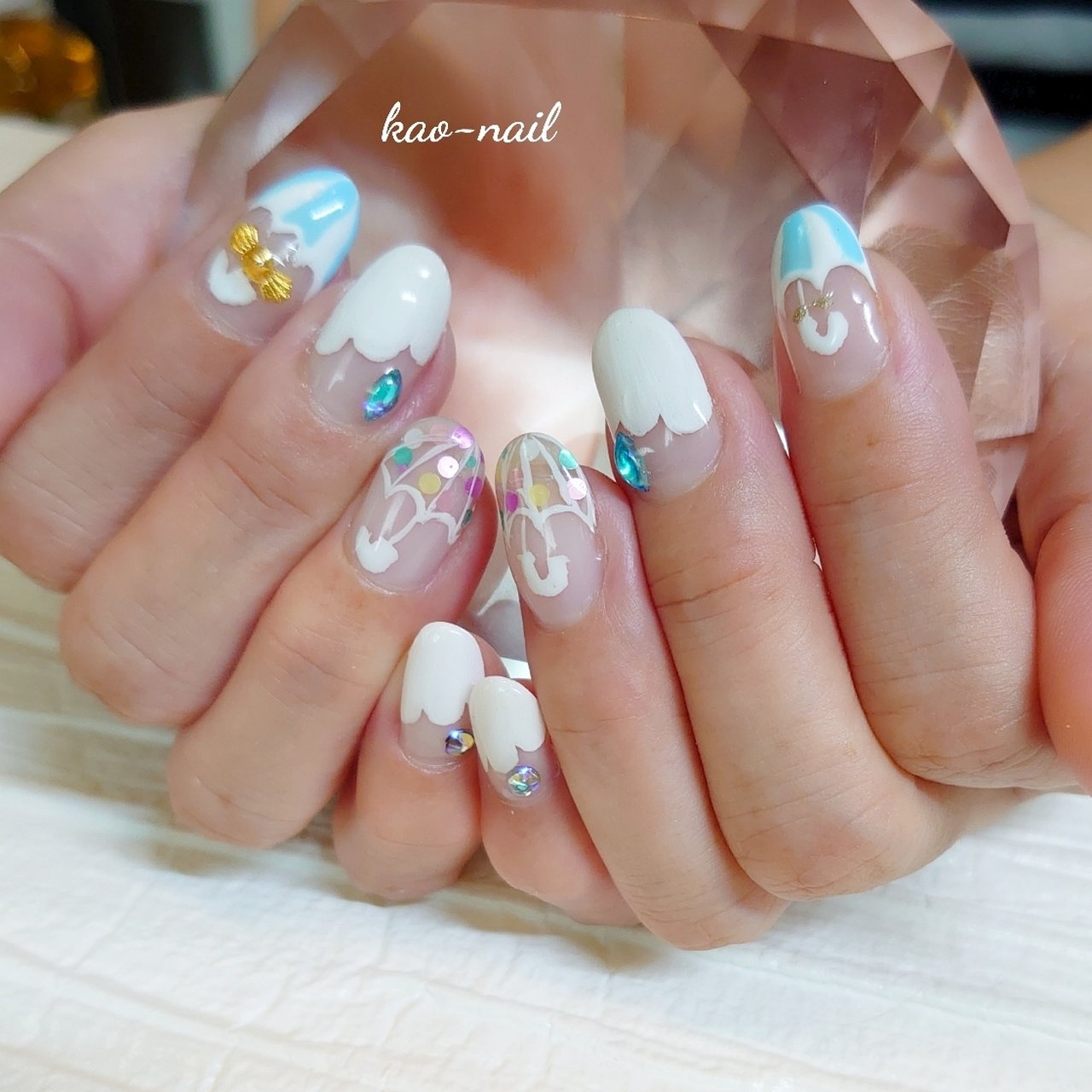 夏 梅雨 ハンド 変形フレンチ ホログラム Kao Nailのネイルデザイン No ネイルブック