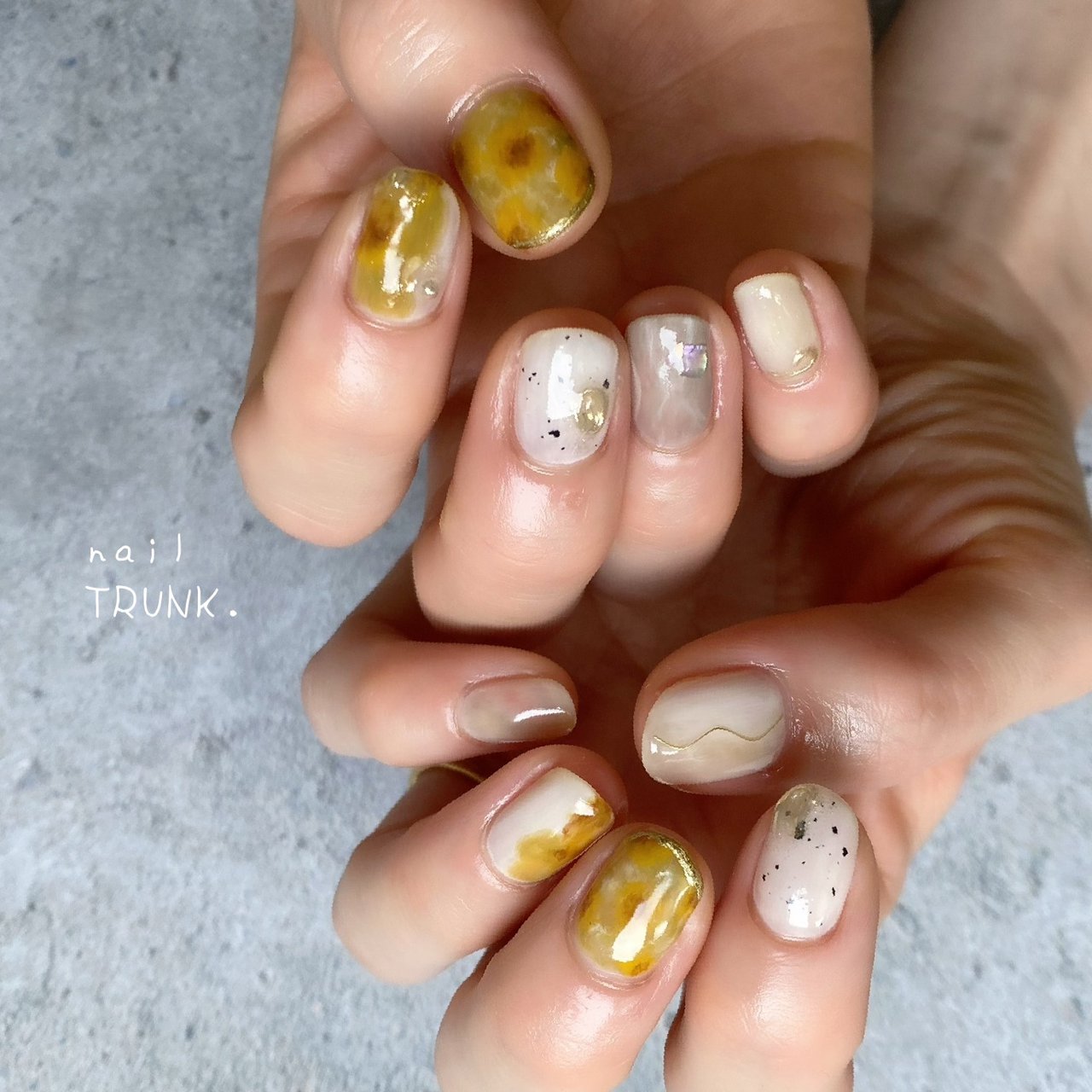 夏 ハンド フラワー マーブル ミラー Nail Trunkのネイルデザイン No ネイルブック
