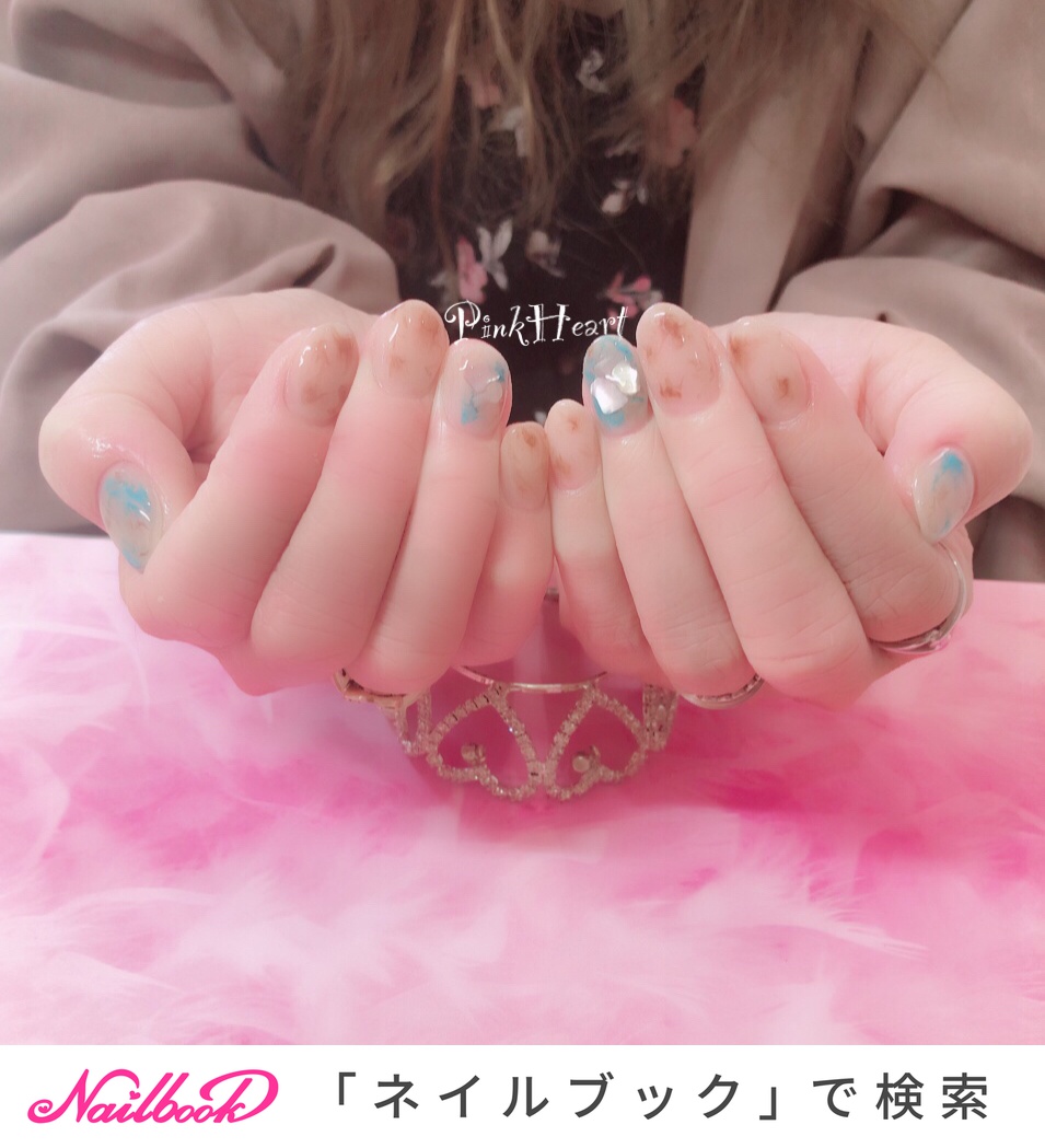 春 ターコイズ ブラウンのネイルデザイン ネイルブック