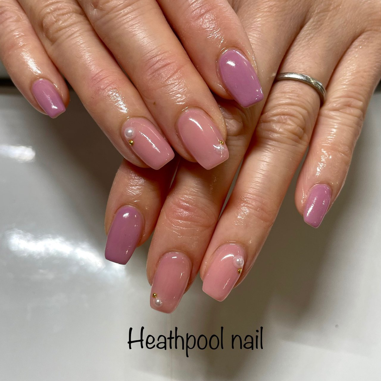 ハンド シンプル パール ピンク ジェル Heathpoolnailのネイルデザイン No ネイルブック