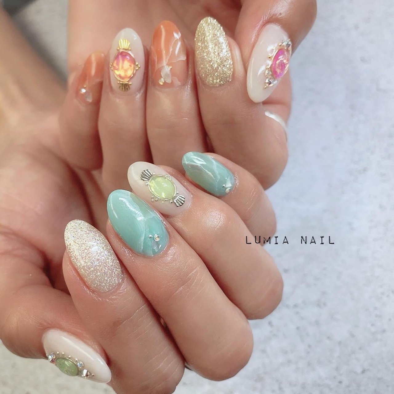 夏 梅雨 ハンド ラメ 大理石 Lumianailのネイルデザイン No ネイルブック