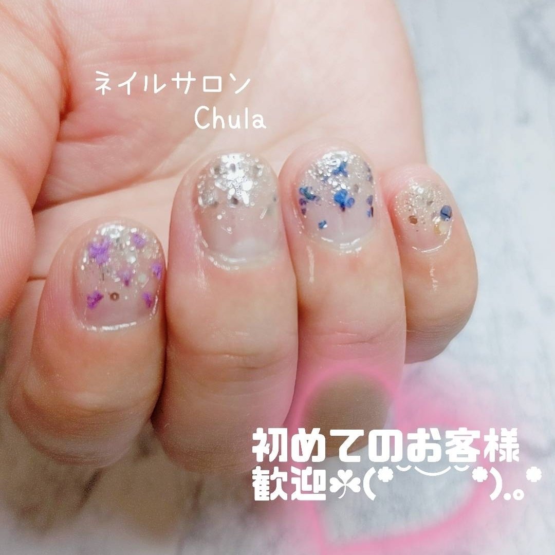 夏 ハンド グラデーション ラメ ショート Chulaのネイルデザイン No ネイルブック