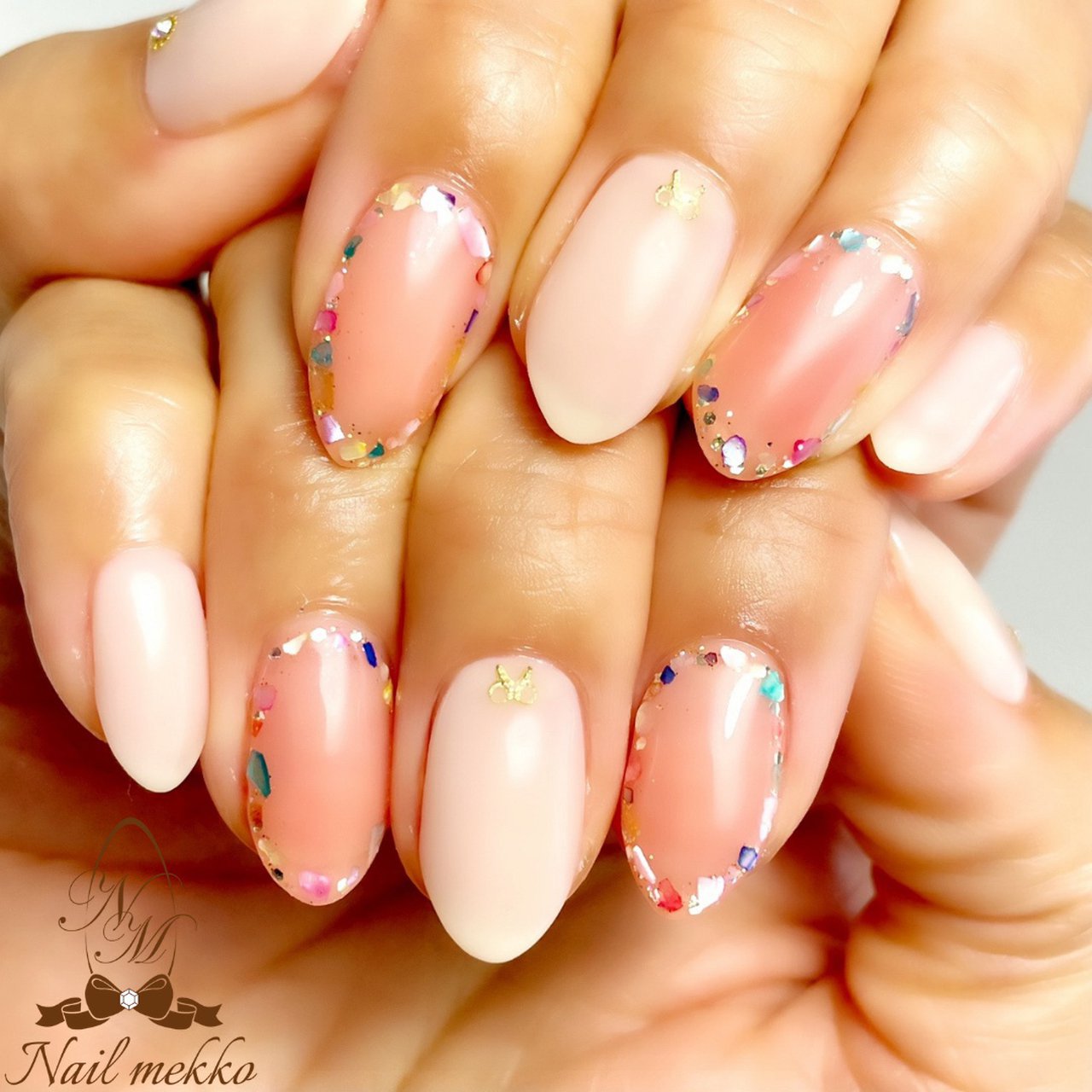 ワンカラー シェル リボン ホワイト ピンク Nail Mekkoのネイルデザイン No ネイルブック