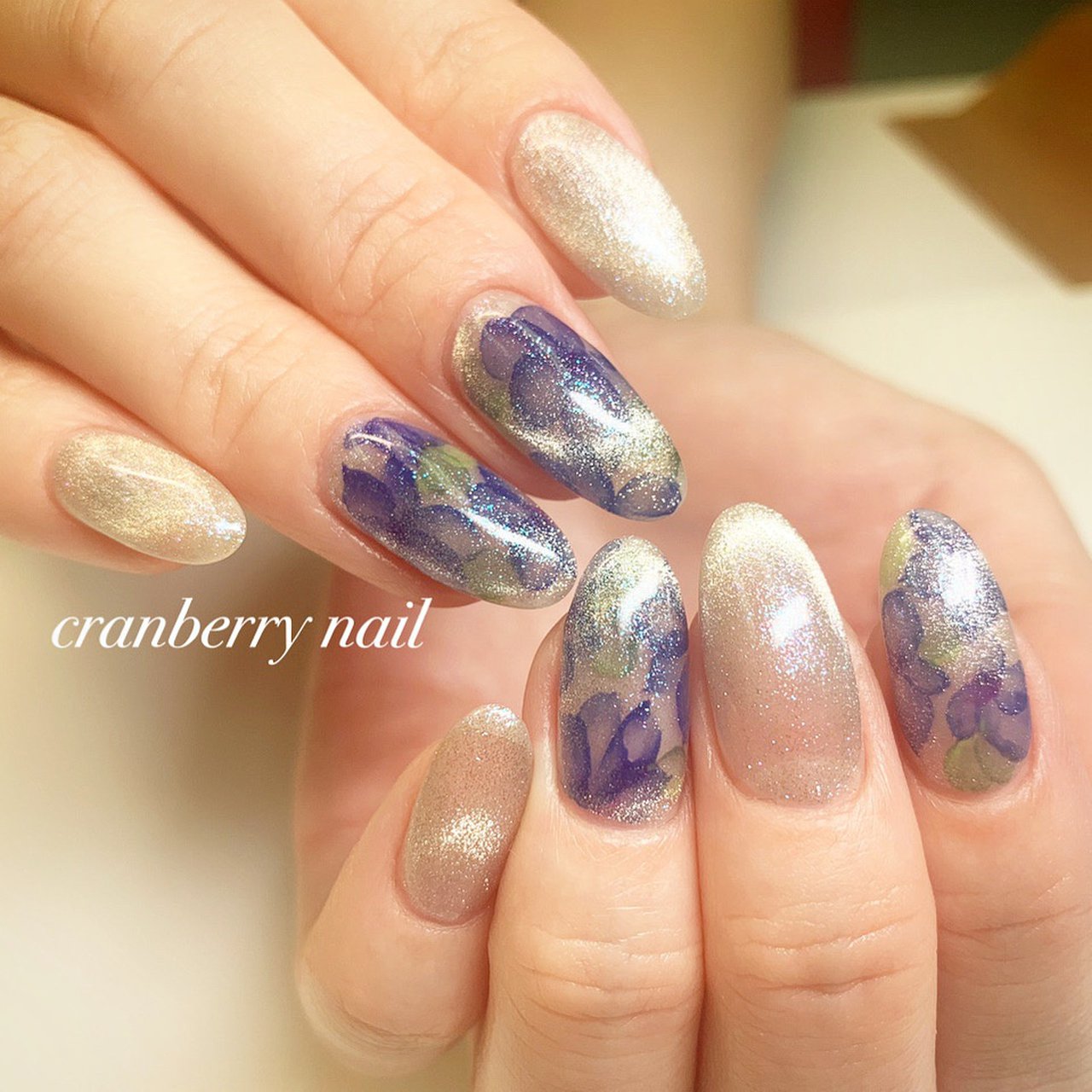 オールシーズン ハンド ラメ ワンカラー フラワー 所沢ネイルサロン Cranberry Nailのネイルデザイン No ネイル ブック