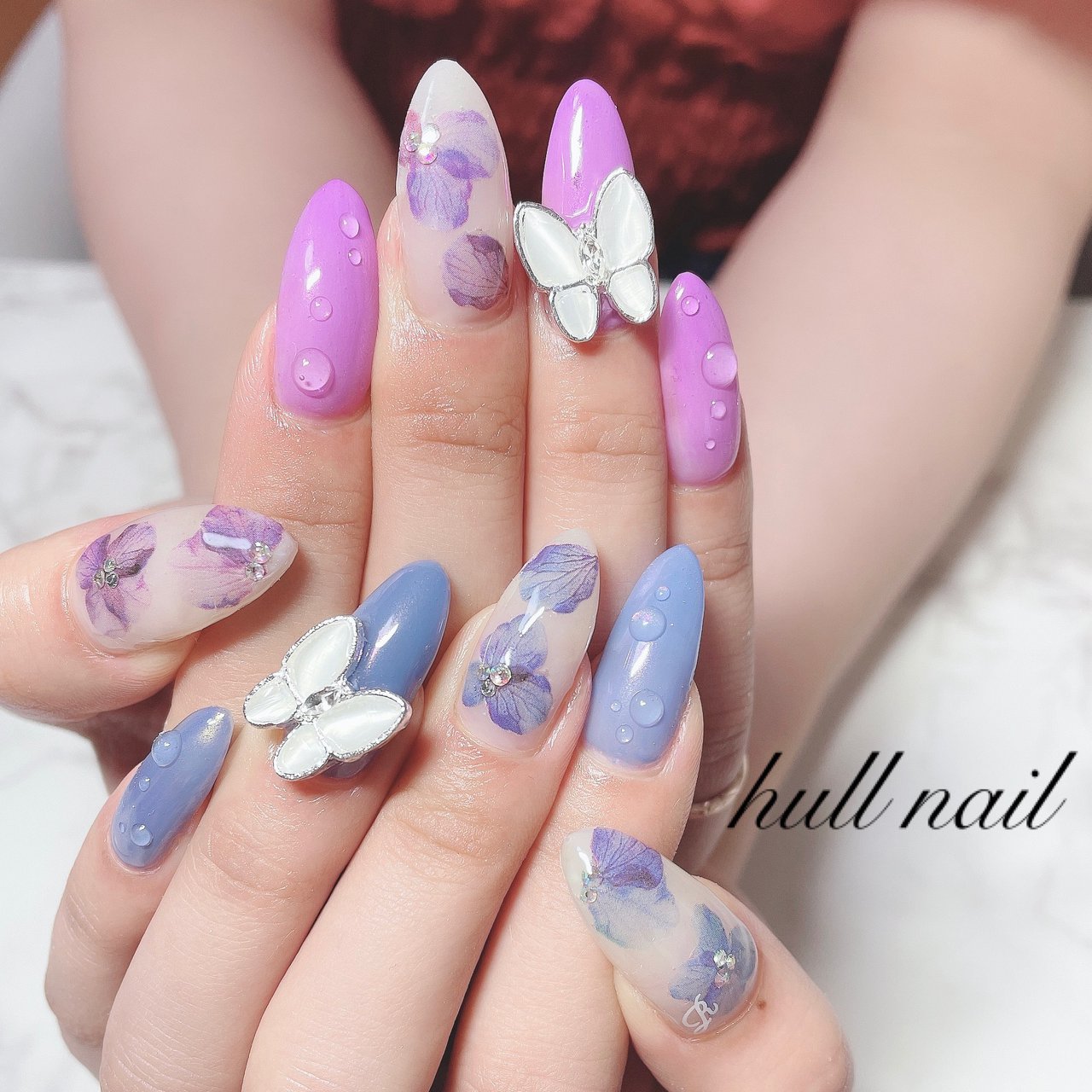 春 梅雨 ハンド フラワー 水滴 Hull Nailのネイルデザイン No ネイルブック