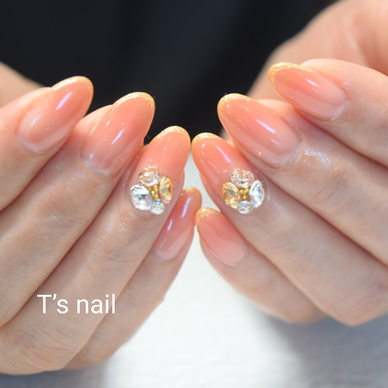 グラデーション ビジュー オレンジ Tsnailのネイルデザイン No ネイルブック