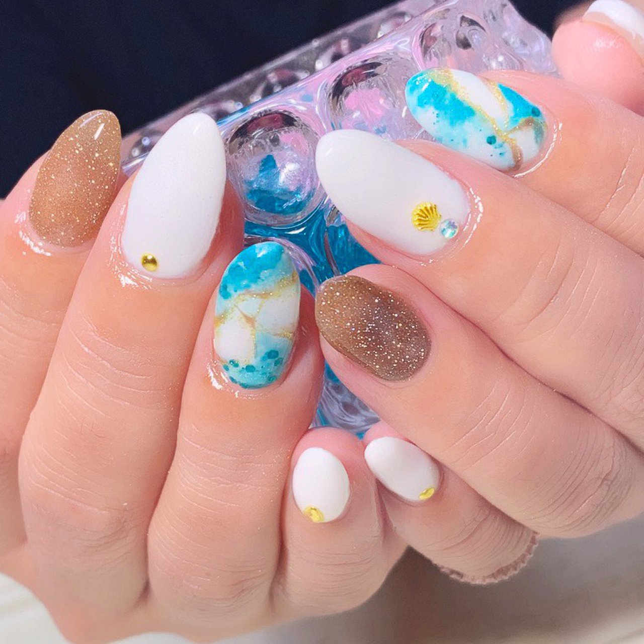 夏 ハンド シンプル ラメ タイダイ 彩爪花のネイルデザイン No ネイルブック