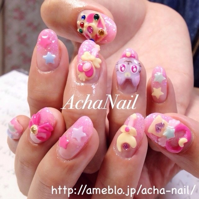 パーティー ハンド 痛ネイル ピンク ジェル Achanail 池袋ネイルサロンのネイルデザイン No ネイルブック