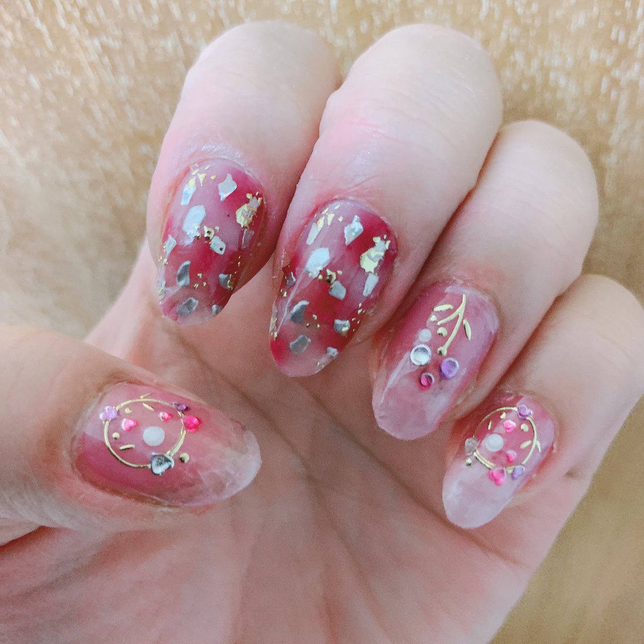 ハンド フラワー ニュアンス ピンク セルフネイル Lovecocacolaのネイルデザイン No ネイルブック