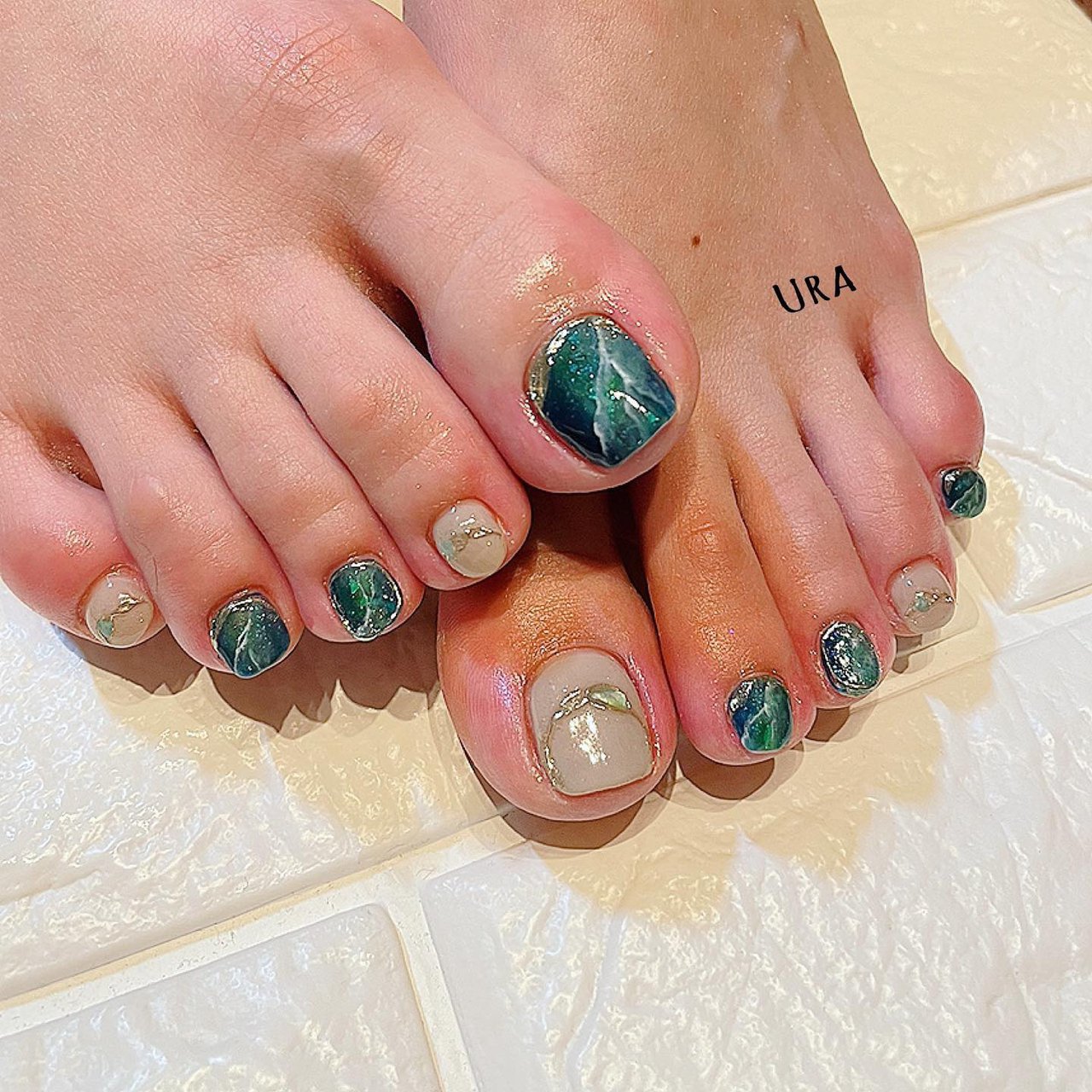 フット グラデーション 大理石 ミラー グリーン Urakonailのネイルデザイン No ネイルブック