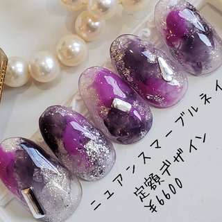 マーブル パープル グレーのネイルデザイン ネイルブック