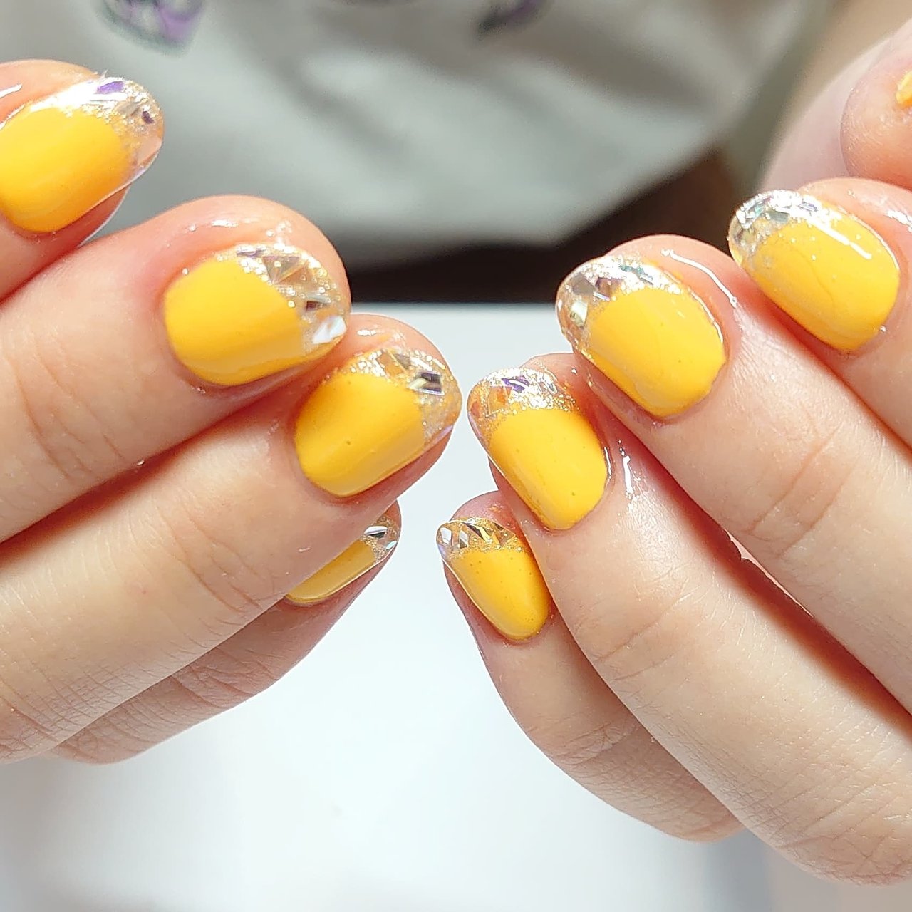 パステルイエロー　ネイルチップ　オーダー　ガラスフレンチ パステルイエロー ネイルチップ オーダー ガラスフレンチ ネイル