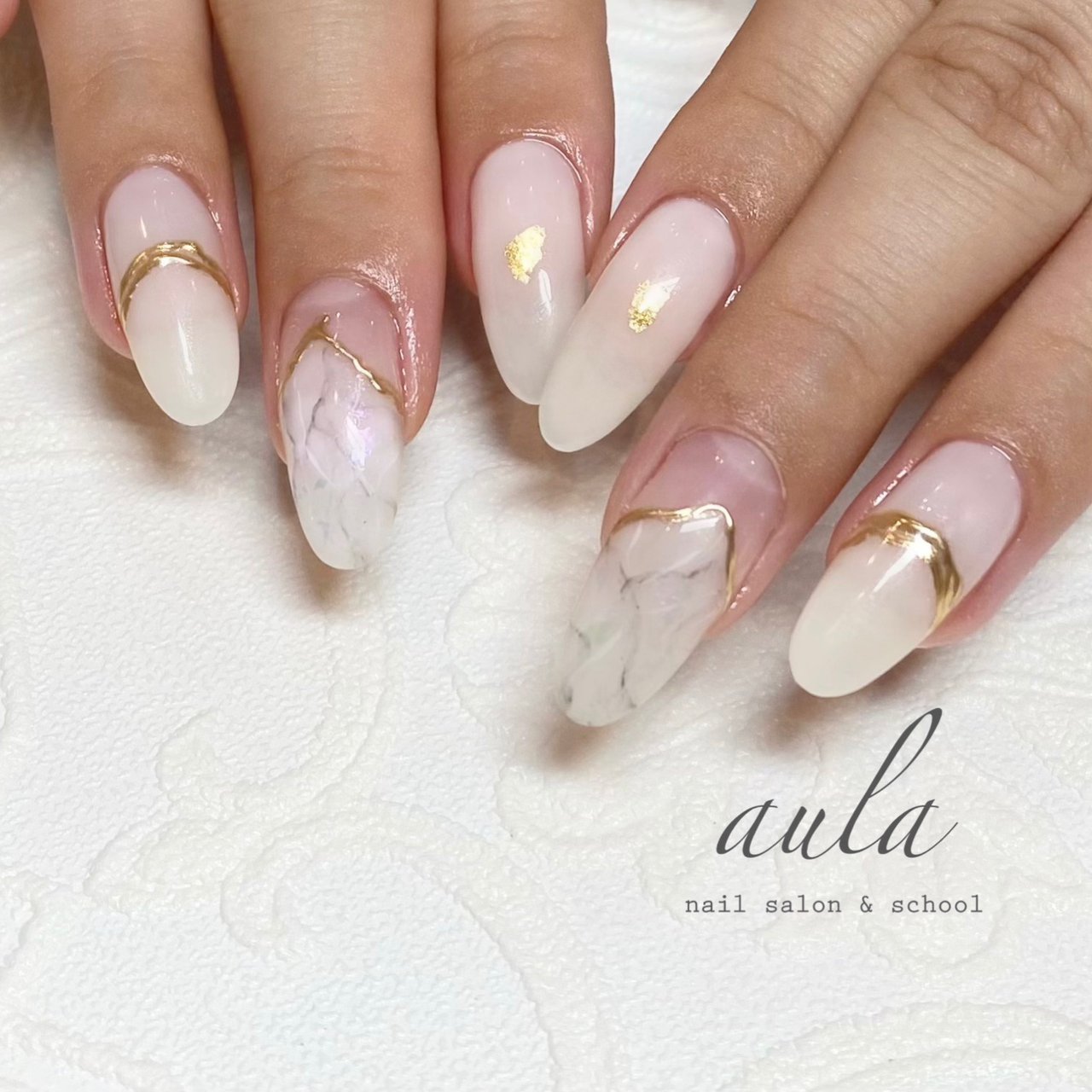 夏 オールシーズン ハンド 変形フレンチ 大理石 Kako Aula Nailのネイルデザイン No ネイルブック