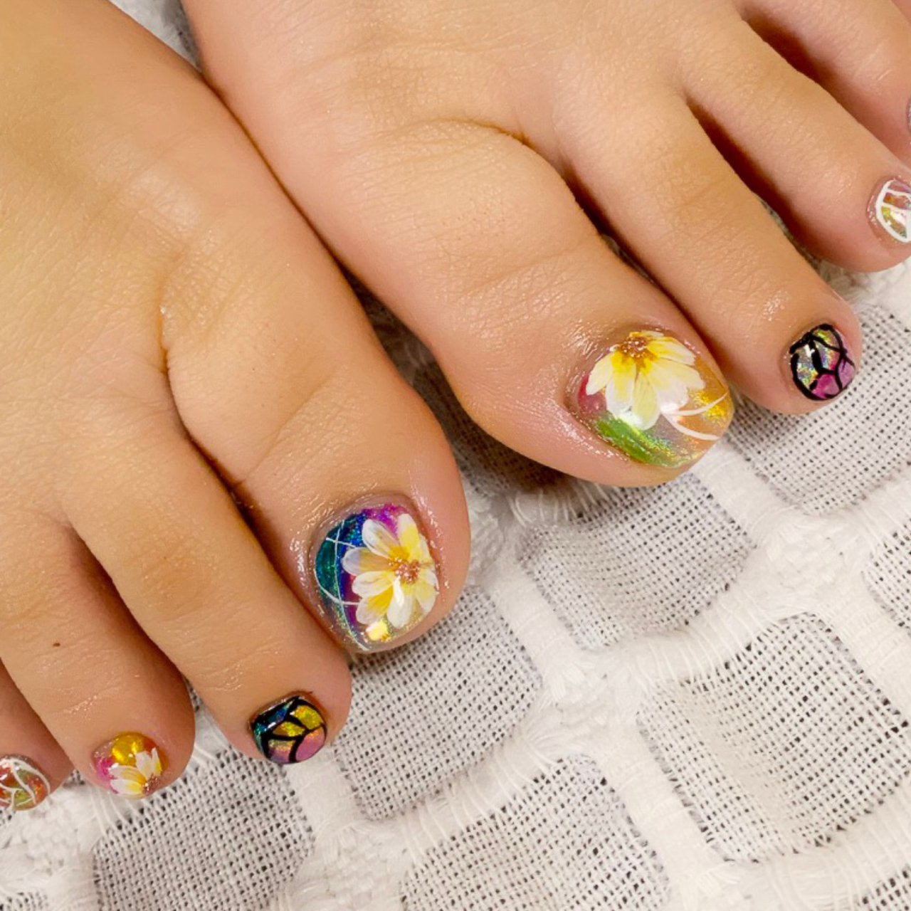 夏 フット フラワー ステンドグラス タイダイ 彩爪花のネイルデザイン No ネイルブック