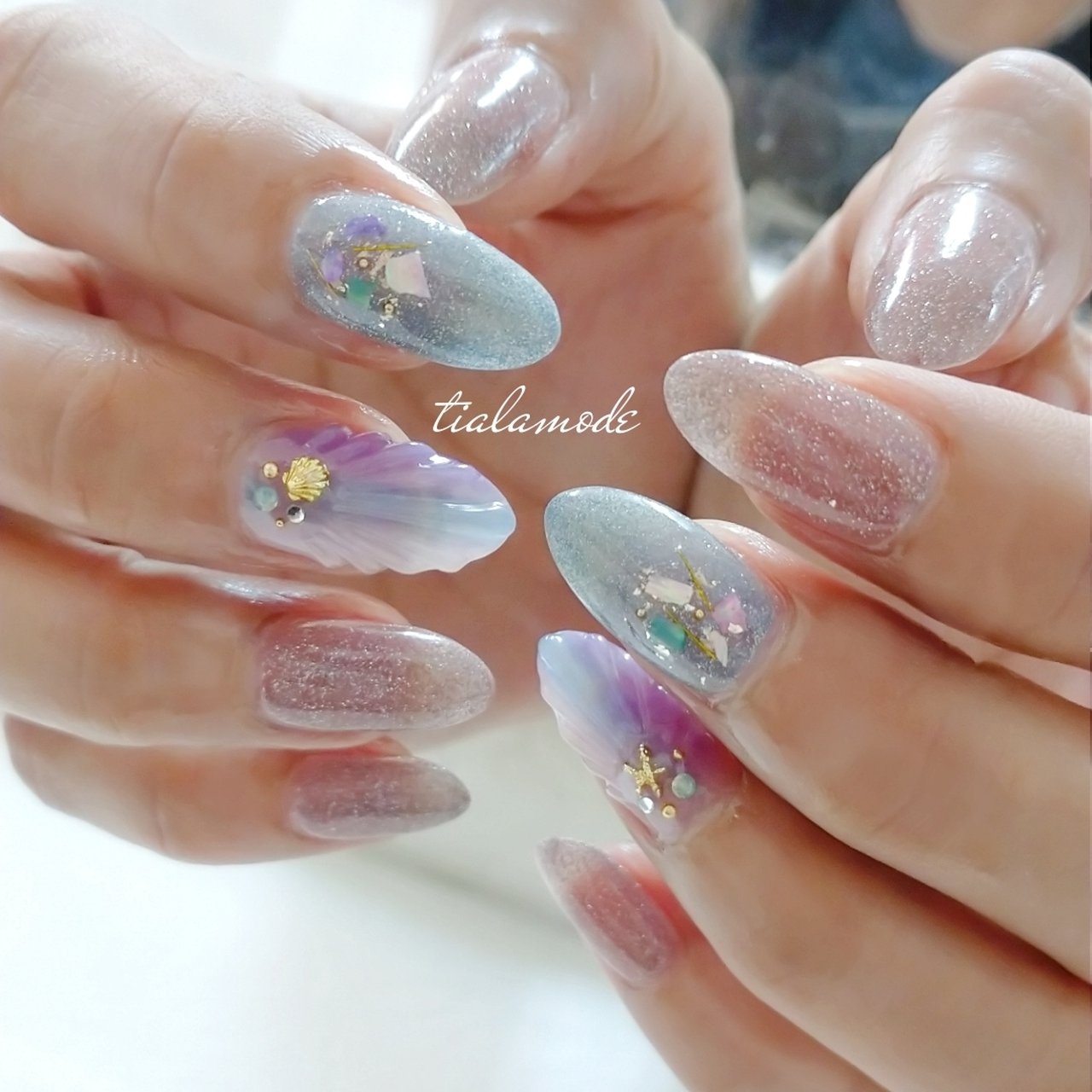 夏 海 ハンド ワンカラー 人魚の鱗 ティアラ のネイルデザイン No ネイルブック